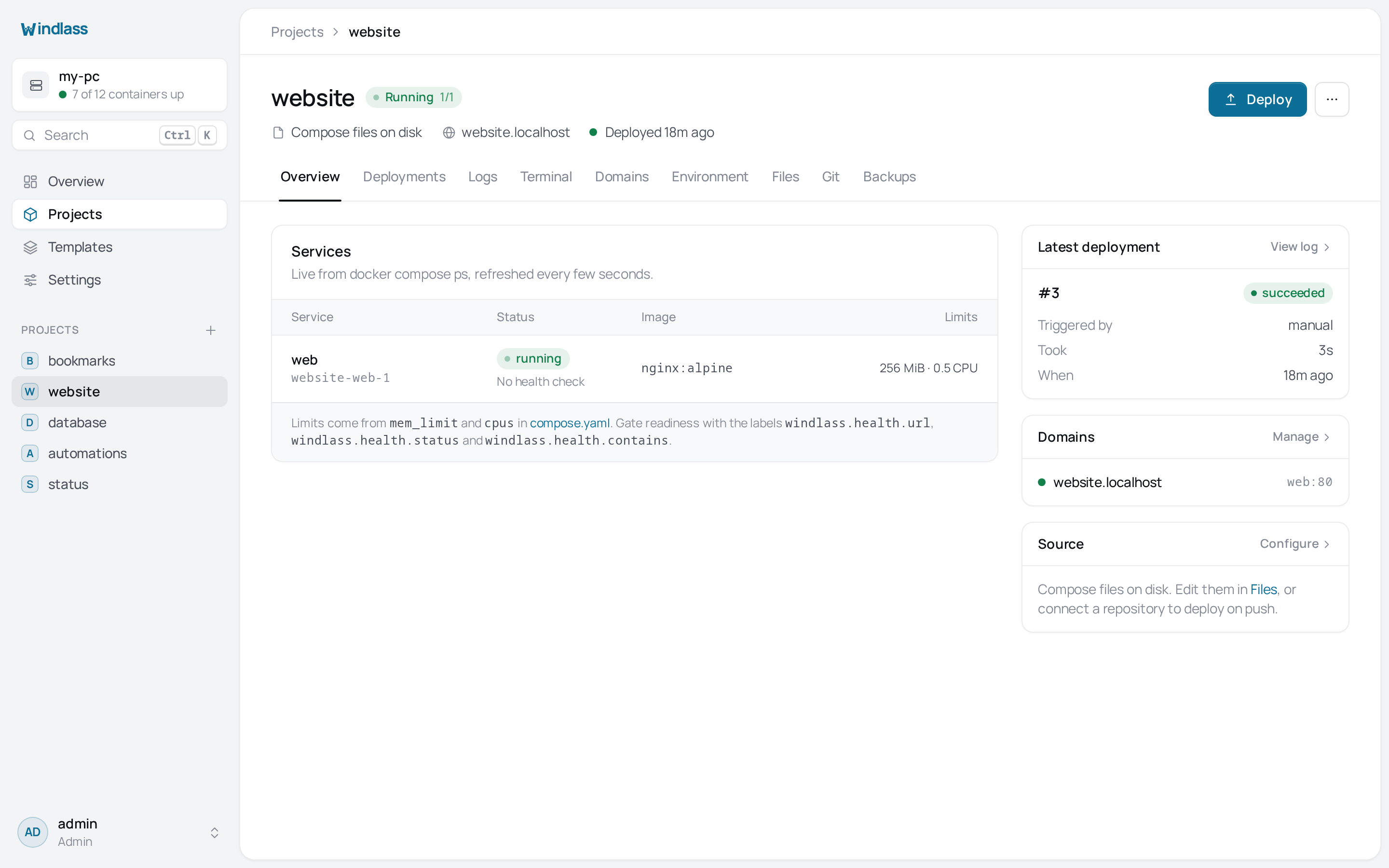 A project overview: services with state, health, image and resource limits