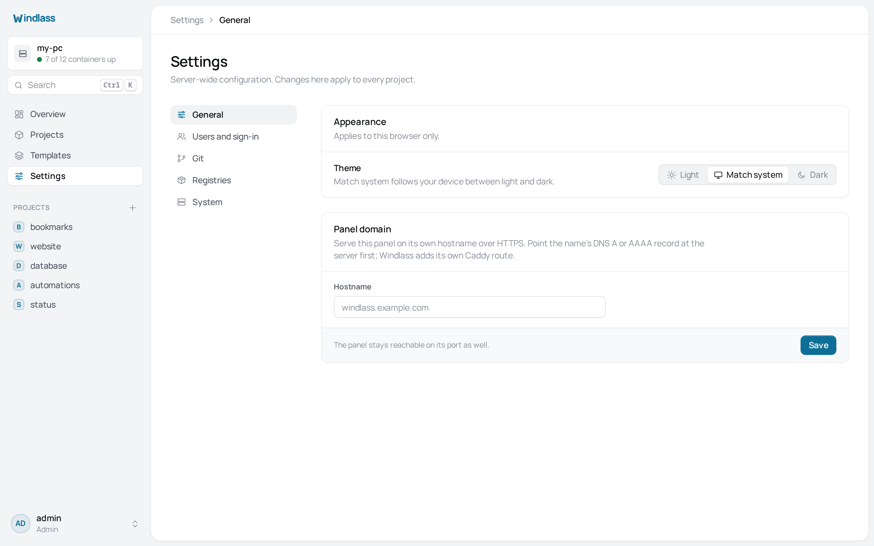 The Settings screen, where accounts, sign-in and platform options are managed